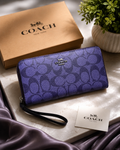 COACH Signature Zip Around Wallet Purple Leather Wristlet – Women's Clutch