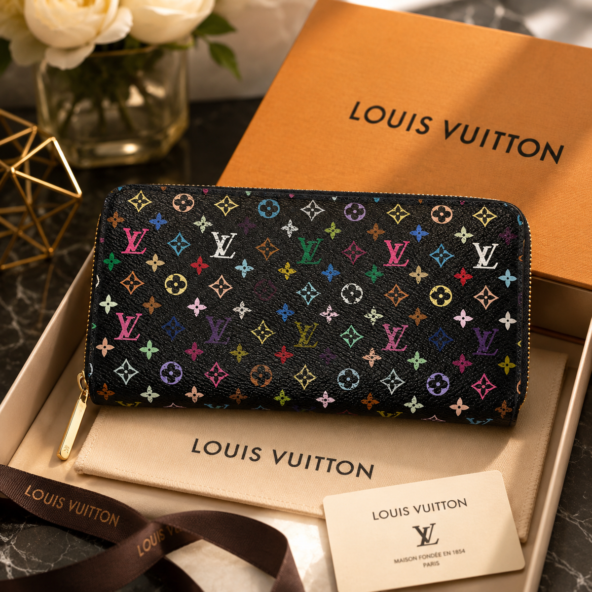 Louis Vuitton Zippy Long Wallet Monogram Multicolor Noir