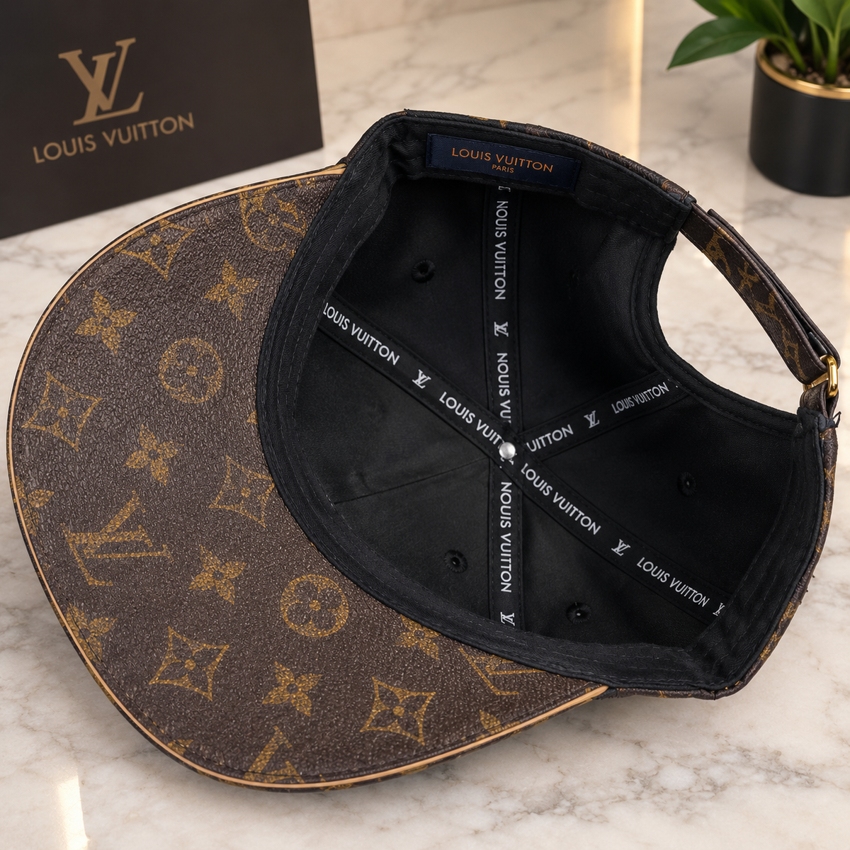 Louis Vuitton Black Baseball Cap with Brown Monogram Brim
