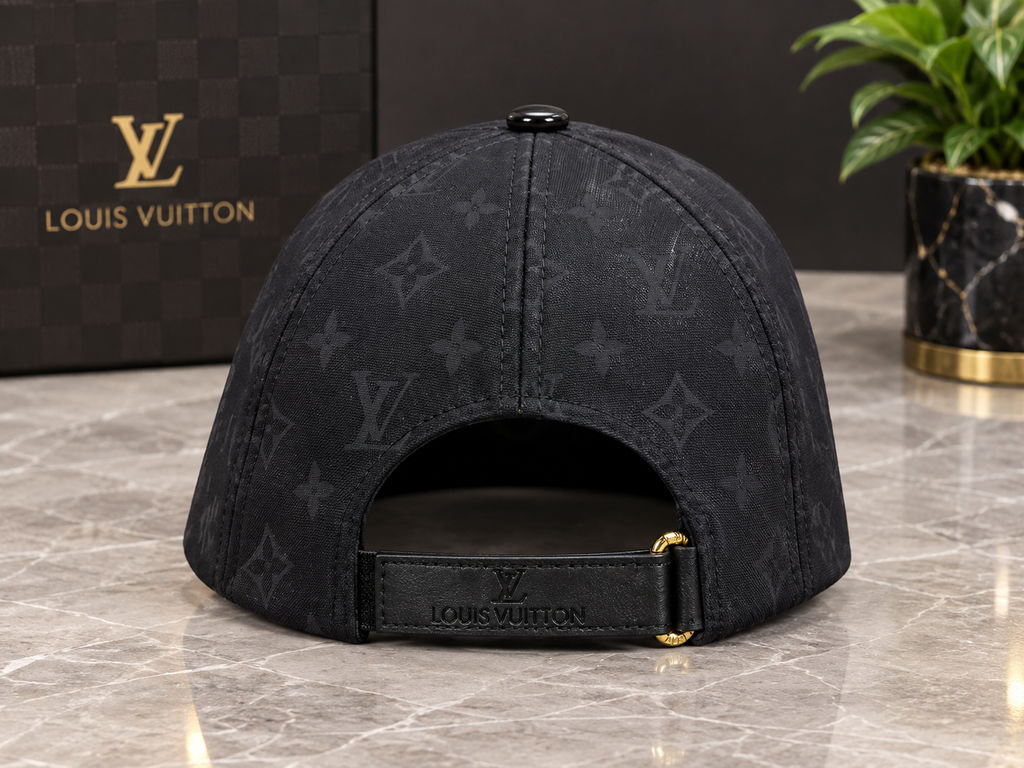 Louis Vuitton Black Leather Monogram Baseball Cap