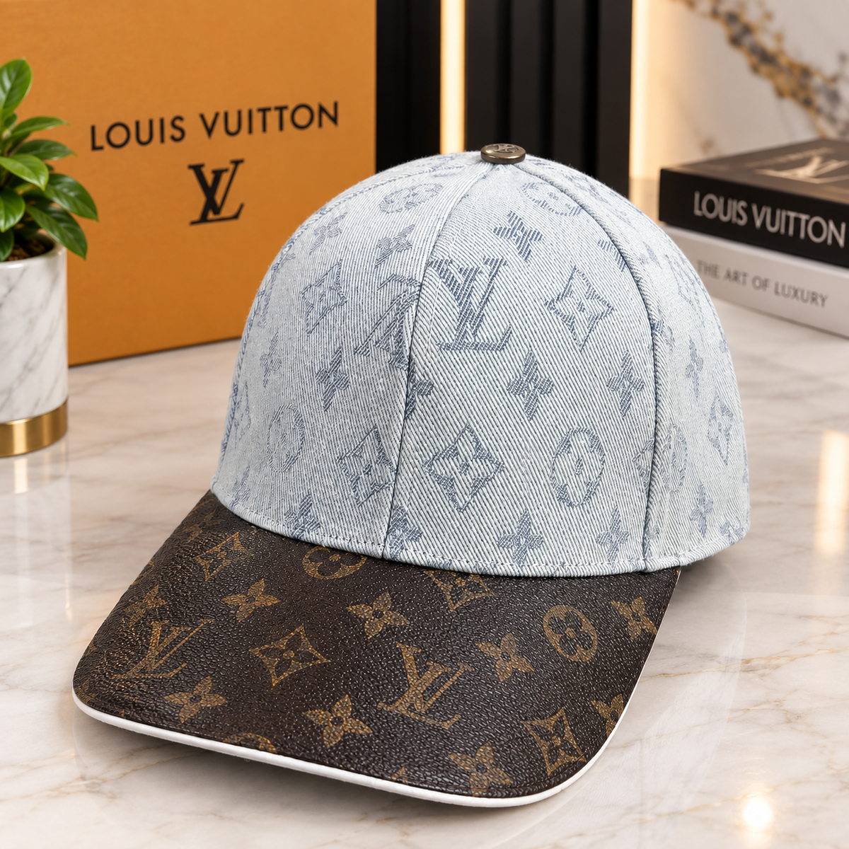 Luxury Two-Tone Monogram Baseball Cap – Blue & Brown Designer Style | Best Buyers Shop