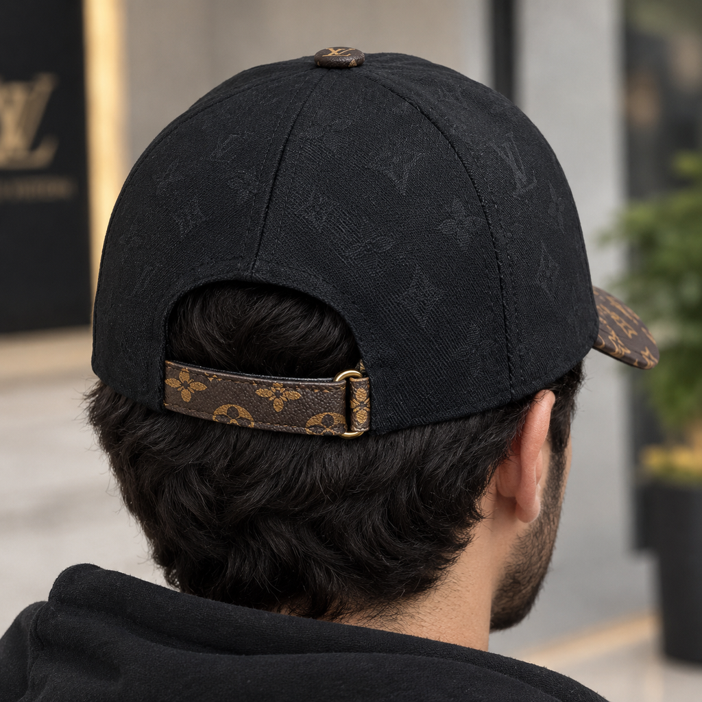 Louis Vuitton Black Monogram Baseball Cap with Brown Brim