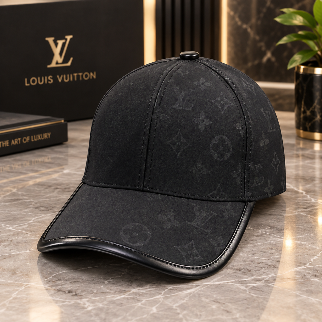 Louis Vuitton Black Leather Monogram Baseball Cap