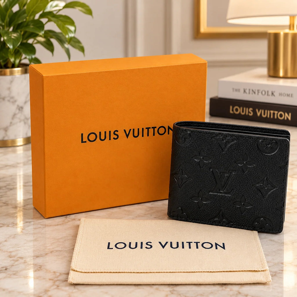  Louis Vuitton Black Monogram Embossed Bifold Men's Wallet – Designer Folding Wallet
