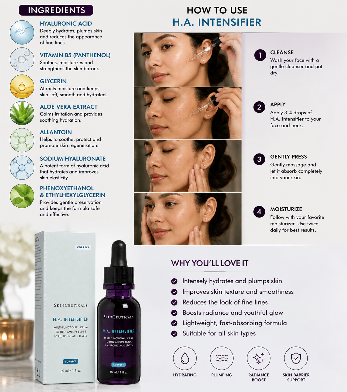 SkinCeuticals H.A. Intensifier Hyaluronic Acid Serum 30ml – Hydrating & Plumping Skincare | Best Buyers Shop
