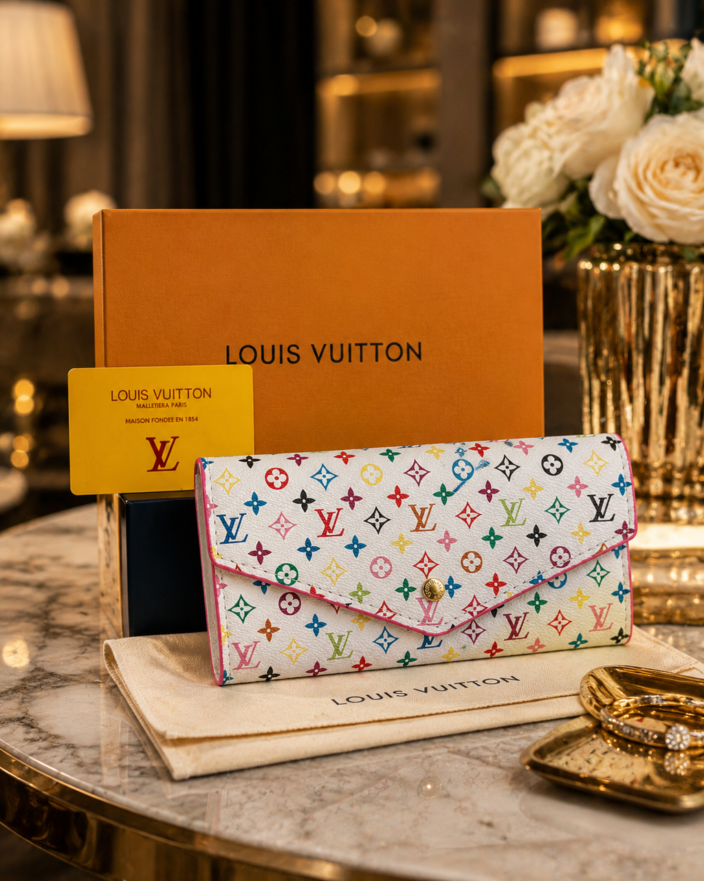 Louis Vuitton Sarah Long Wallet in White Multicolor Monogram Canvas | Best Buyers Shop
