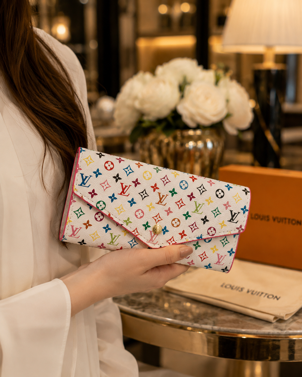 Louis Vuitton Sarah Long Wallet in White Multicolor Monogram Canvas | Best Buyers Shop