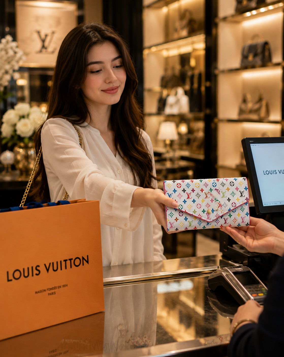 Louis Vuitton Sarah Long Wallet in White Multicolor Monogram Canvas | Best Buyers Shop