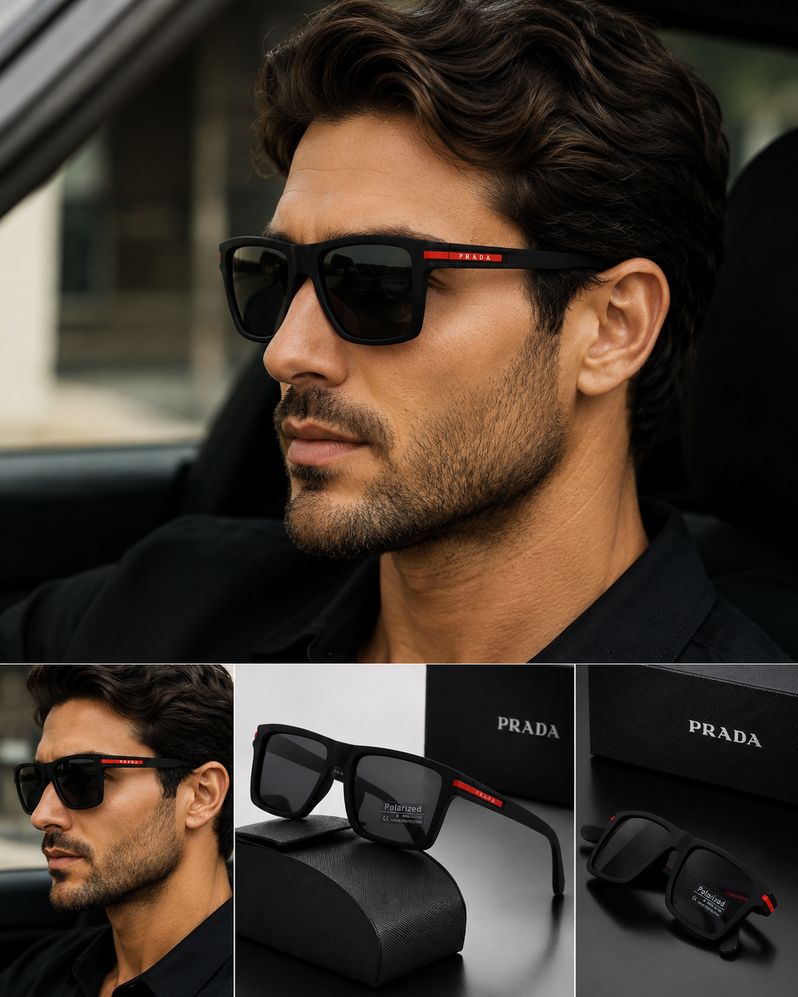 Prada Black Men’s Sunglasses with Protective Case – Stylish Designer Eyewear | Best Buyers Shop