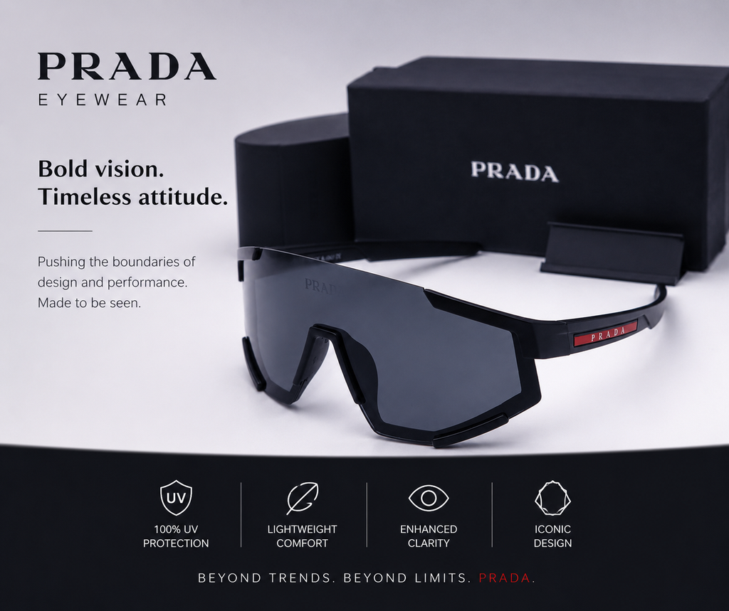 Prada Men’s Shield Sunglasses Black Plastic Frame with Gray Tinted Lenses | Best Buyers Shop