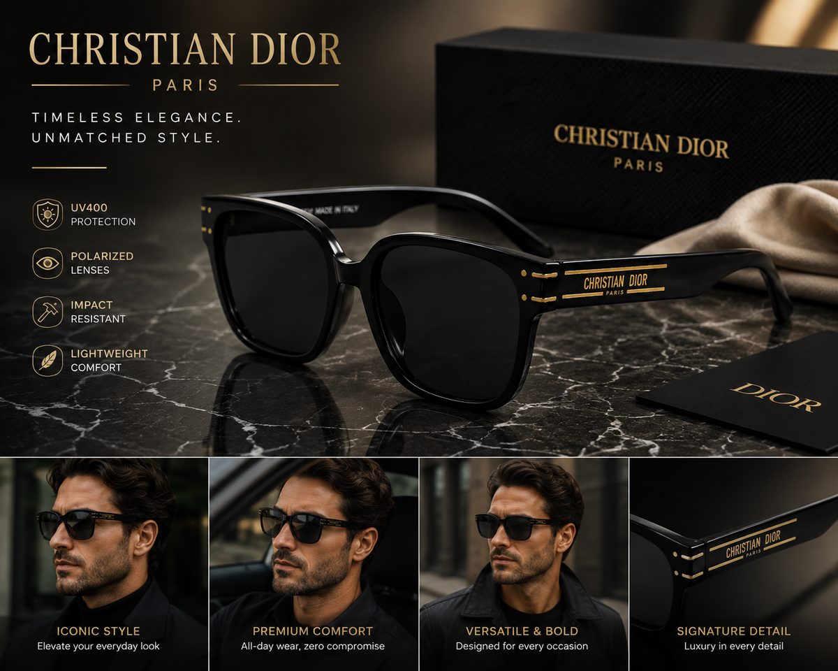 Dior Men’s Square Sunglasses – Black Plastic Frame with Gray Tinted Lenses | Best Buyers Shop