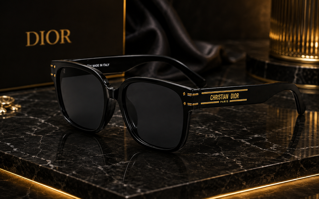 Dior Men’s Square Sunglasses – Black Plastic Frame with Gray Tinted Lenses | Best Buyers Shop