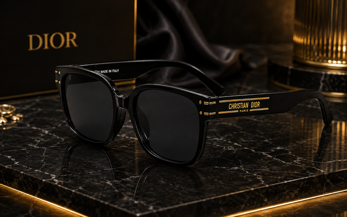 Dior Men’s Square Sunglasses – Black Plastic Frame with Gray Tinted Lenses | Best Buyers Shop