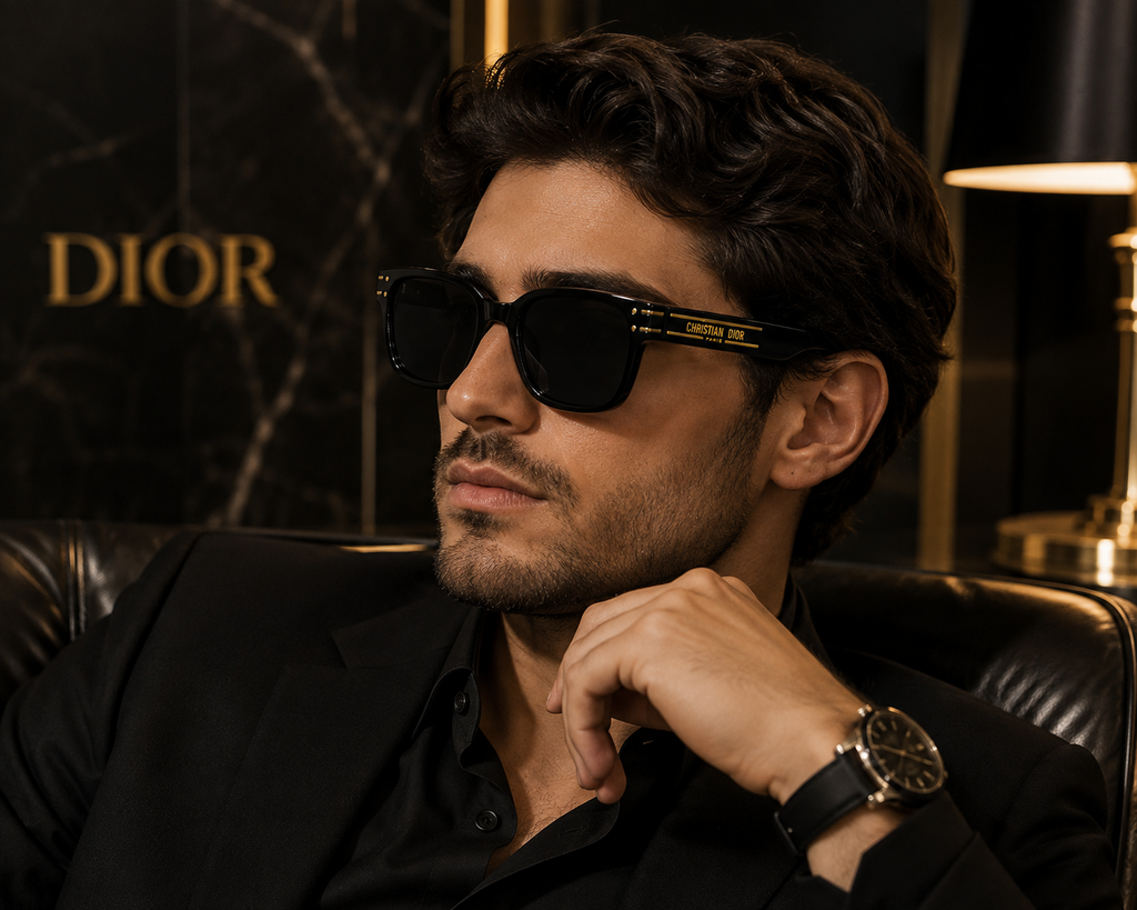 Dior Men’s Square Sunglasses – Black Plastic Frame with Gray Tinted Lenses | Best Buyers Shop
