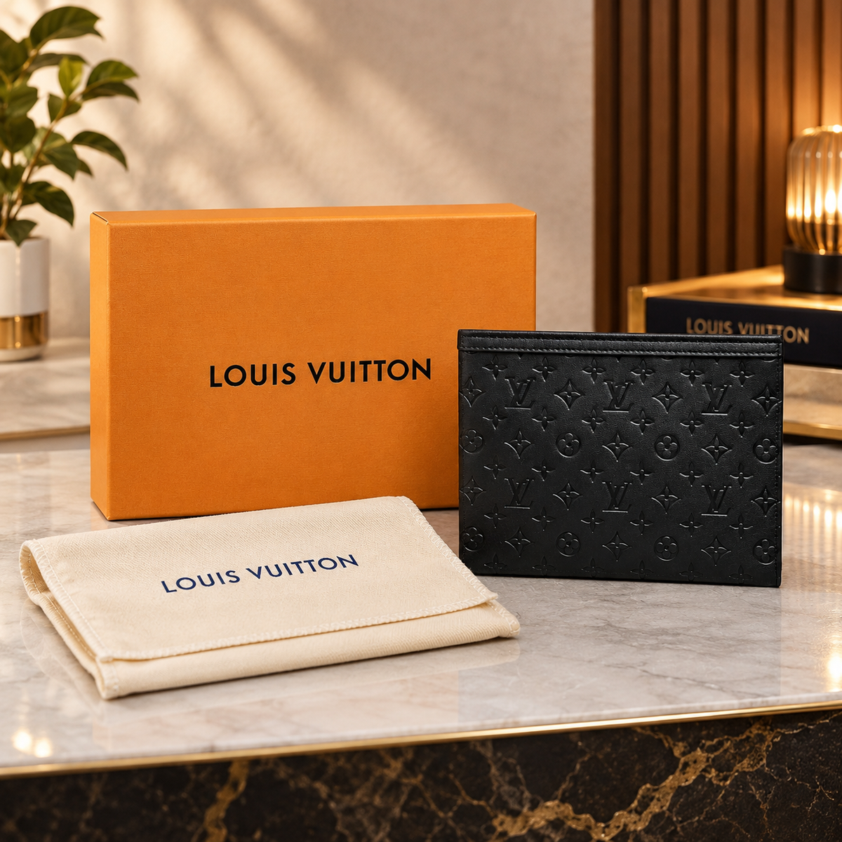 Louis Vuitton Black Monogram Embossed Zip Clutch Bag for Men