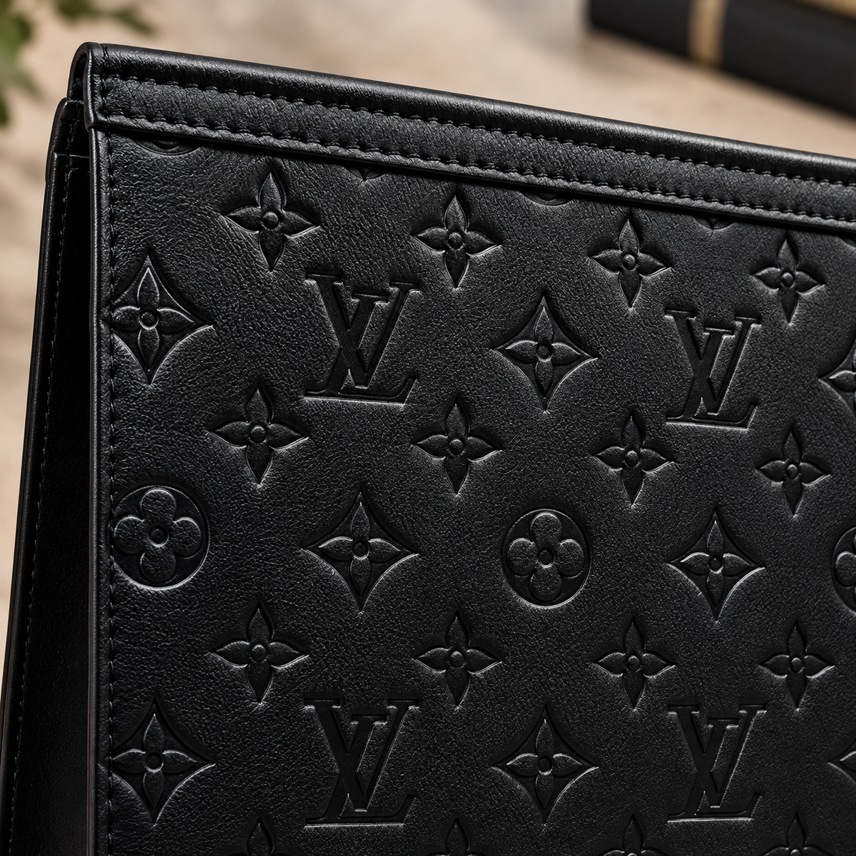 Louis Vuitton Black Monogram Embossed Zip Clutch Bag for Men