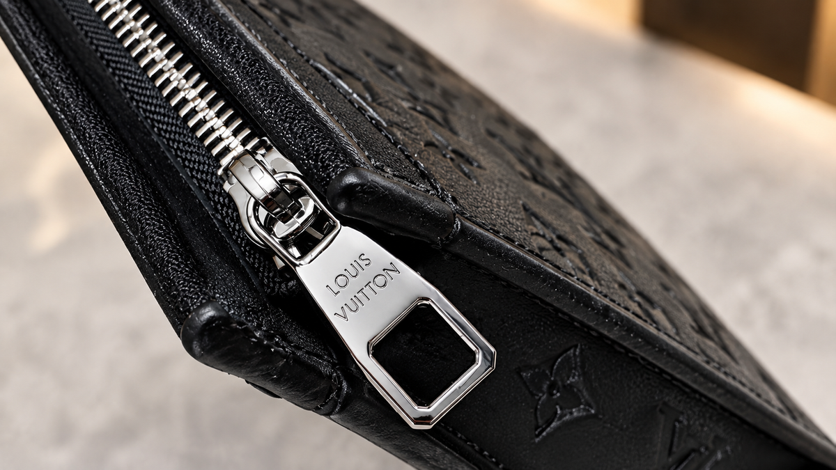 Louis Vuitton Black Monogram Embossed Zip Clutch Bag for Men