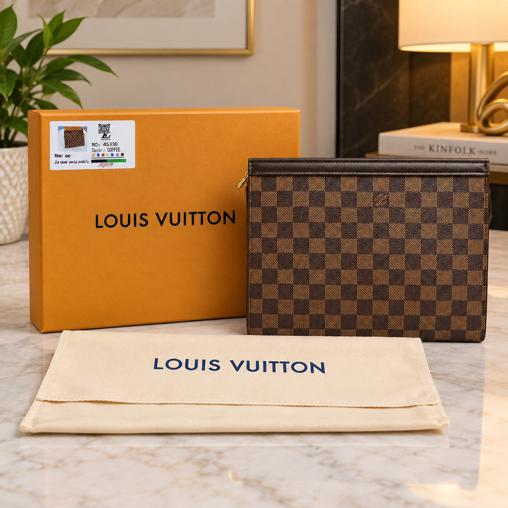 Louis Vuitton Damier Ebene Zip Pouch for Men – Brown Checkerboard Clutch Bag