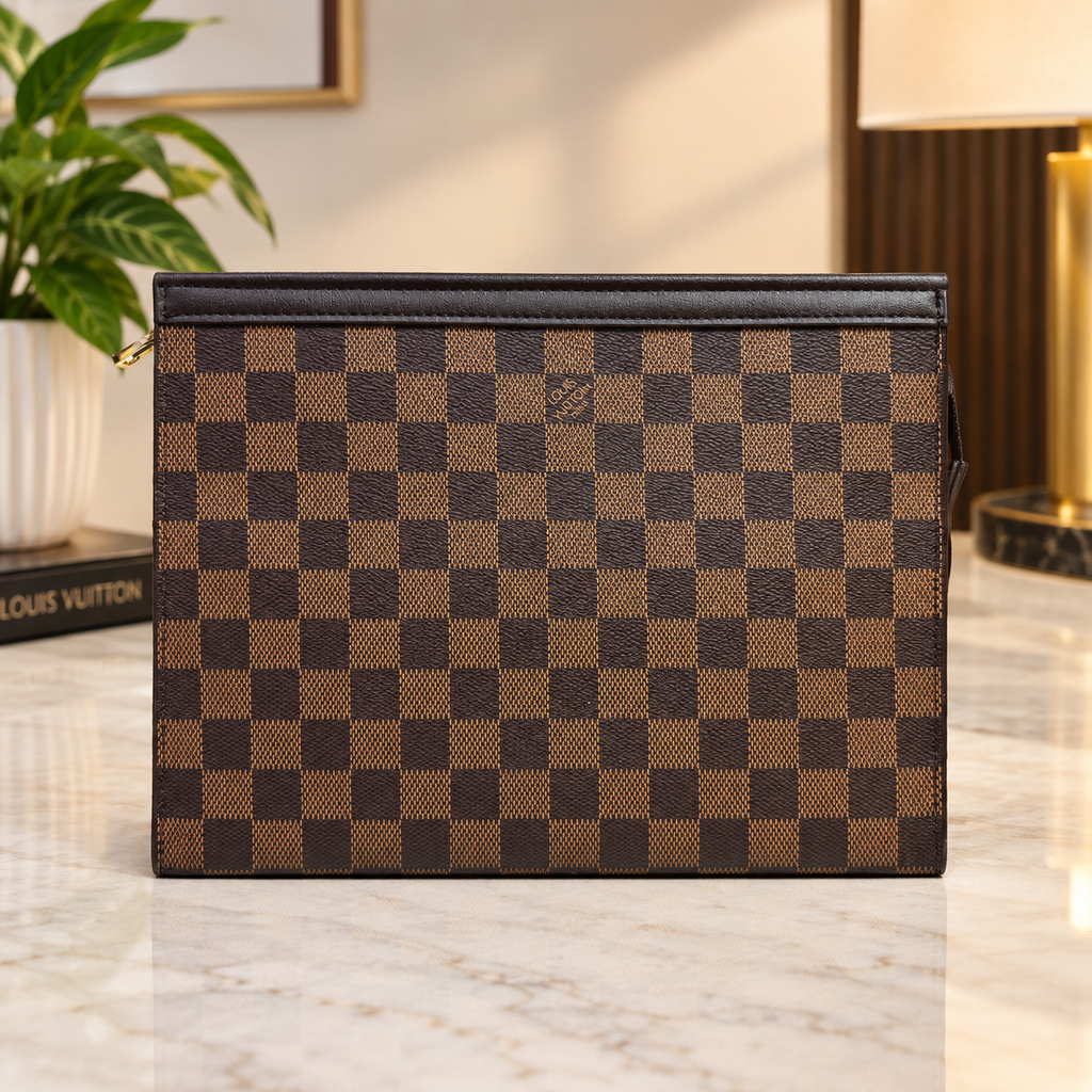 Louis Vuitton Damier Ebene Zip Pouch for Men – Brown Checkerboard Clutch Bag