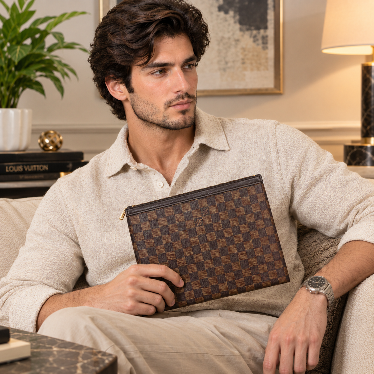 Louis Vuitton Damier Ebene Zip Pouch for Men – Brown Checkerboard Clutch Bag