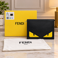 Fendi Roma Monster Collection Black Leather Zipper Pouch