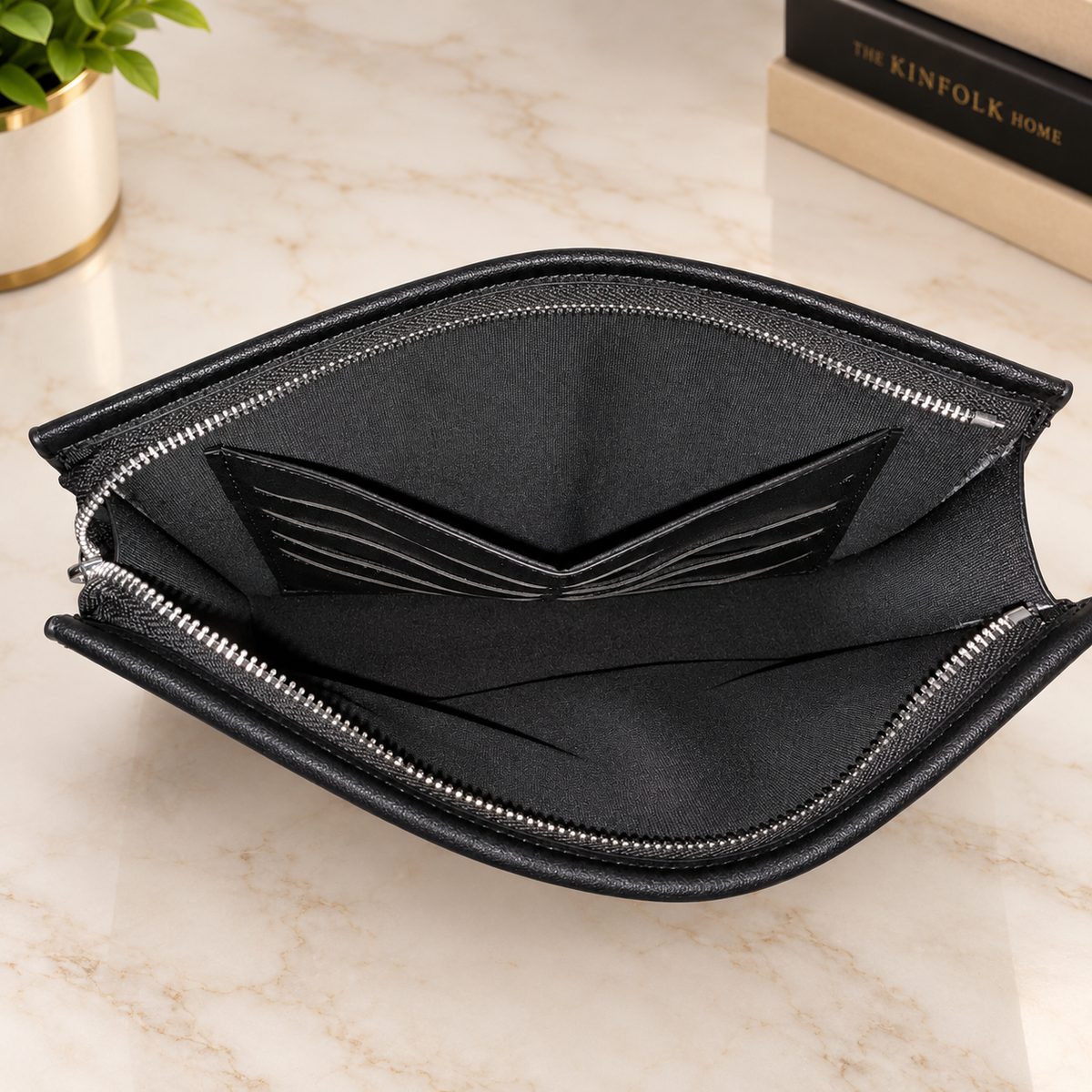 Fendi Roma Monster Collection Black Leather Zipper Pouch