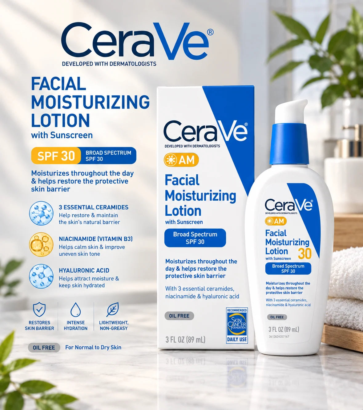 CeraVe AM Facial Moisturizing Lotion SPF 30 3 oz | Best Buyers Shop