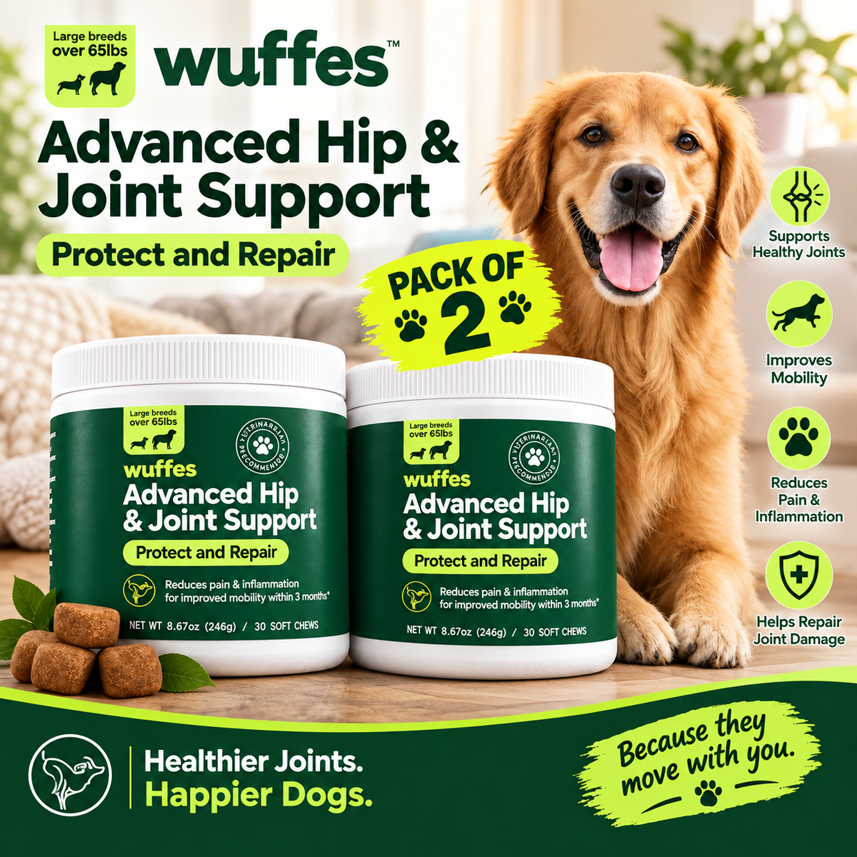 Advanced Dog Hip & Joint Supplement with Glucosamine, Chondroitin & Omega-3 | Best Buyers Shop