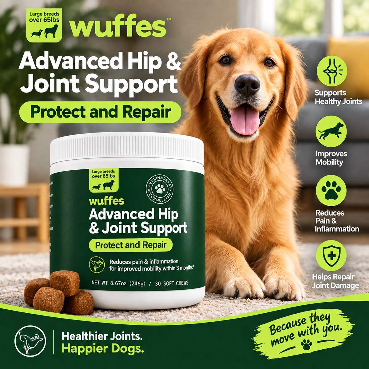 Advanced Dog Hip & Joint Supplement with Glucosamine, Chondroitin & Omega-3 | Best Buyers Shop