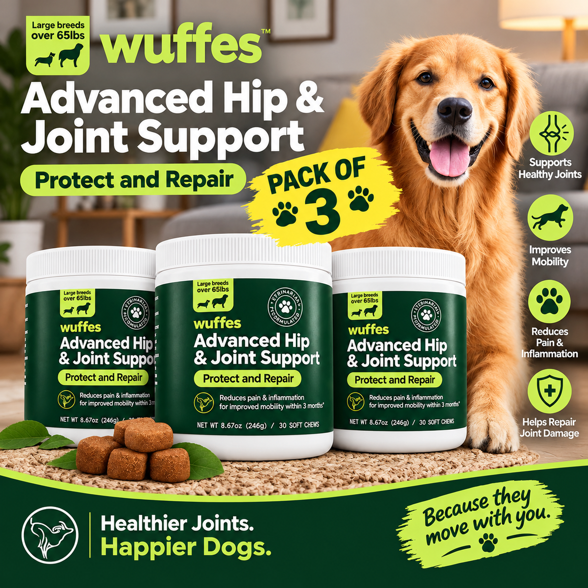 Advanced Dog Hip & Joint Supplement with Glucosamine, Chondroitin & Omega-3 | Best Buyers Shop