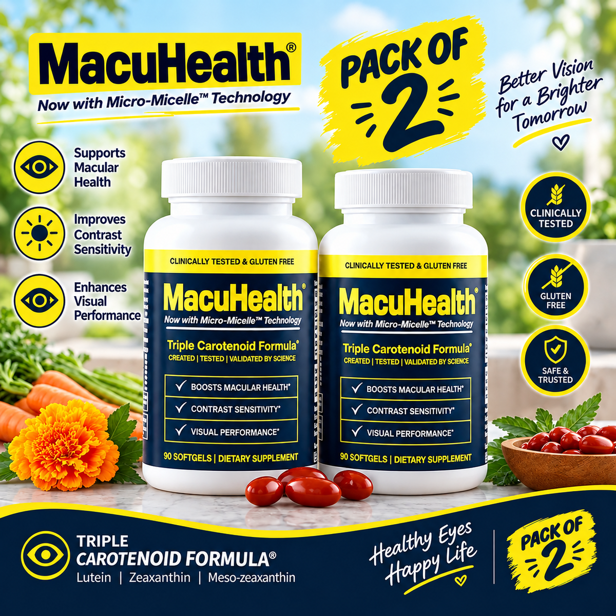 Triple Carotenoid Eye Health Supplement – Lutein 10mg & Meso-Zeaxanthin 10mg | Best Buyers Shop