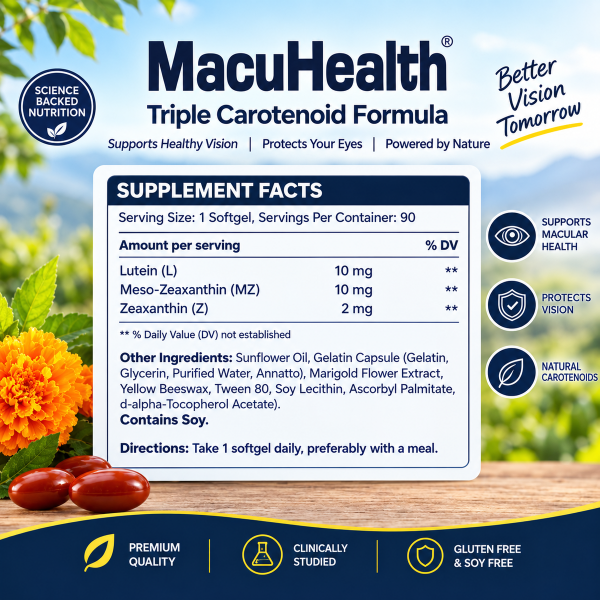 Triple Carotenoid Eye Health Supplement – Lutein 10mg & Meso-Zeaxanthin 10mg | Best Buyers Shop