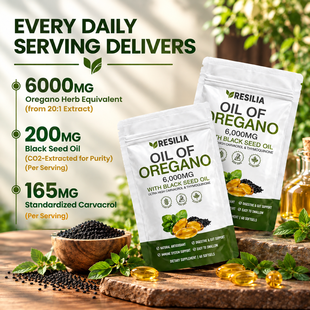 Resilia Oil of Oregano 6000mg with Black Seed Oil – 60 Softgels