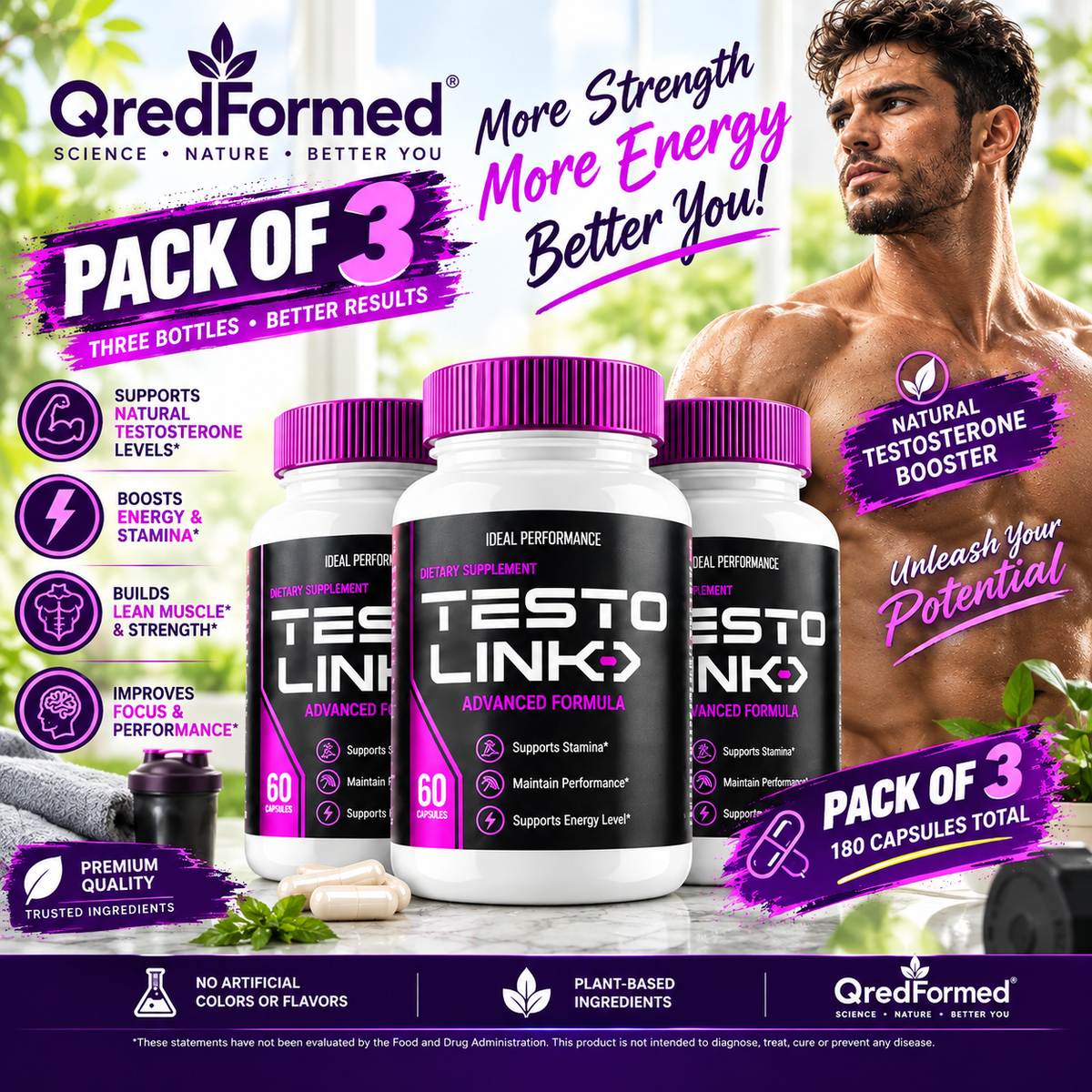 TestoLink 60 Capsules Dietary Supplement Herbal Vitamin Mineral Formula