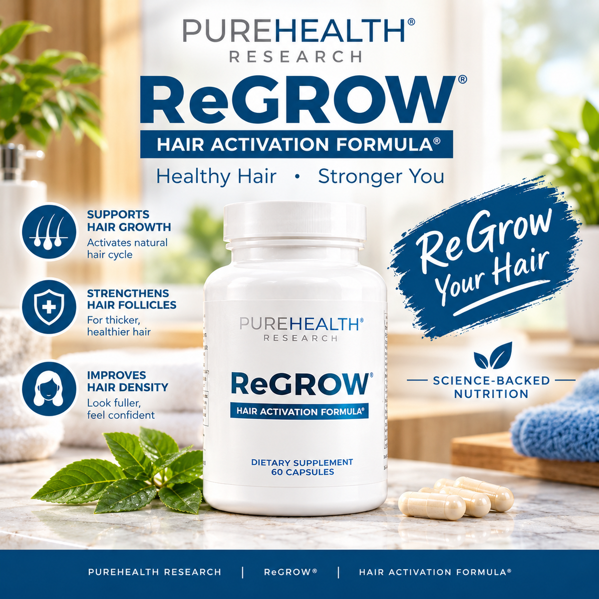 PUREHEALTH RESEARCH ReGrow Hair Growth Vitamins with Biotin