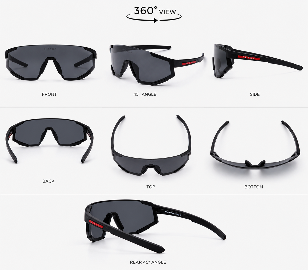 Prada Men’s Shield Sunglasses Black Plastic Frame with Gray Tinted Lenses | Best Buyers Shop