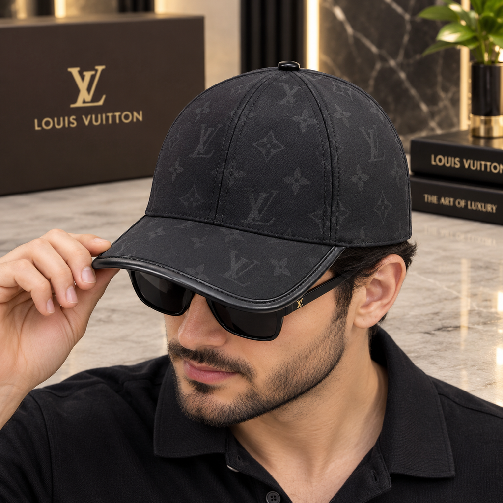 Louis Vuitton Black Leather Monogram Baseball Cap