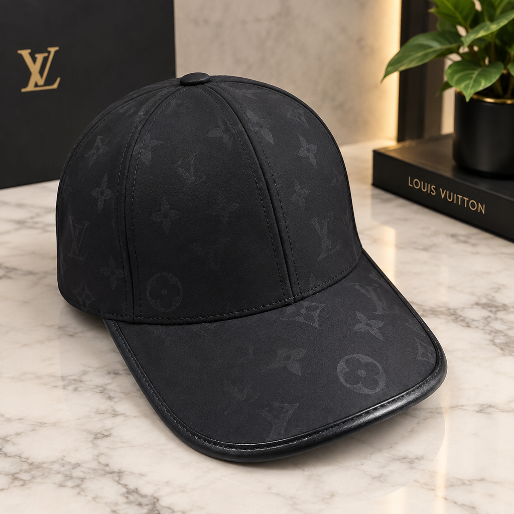 Louis Vuitton Black Leather Monogram Baseball Cap
