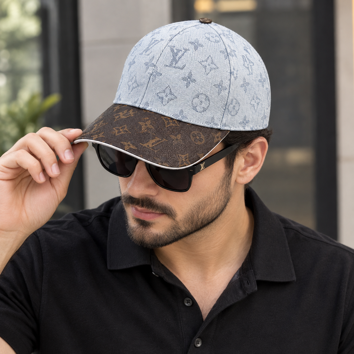 Luxury Two-Tone Monogram Baseball Cap – Blue & Brown Designer Style | Best Buyers Shop