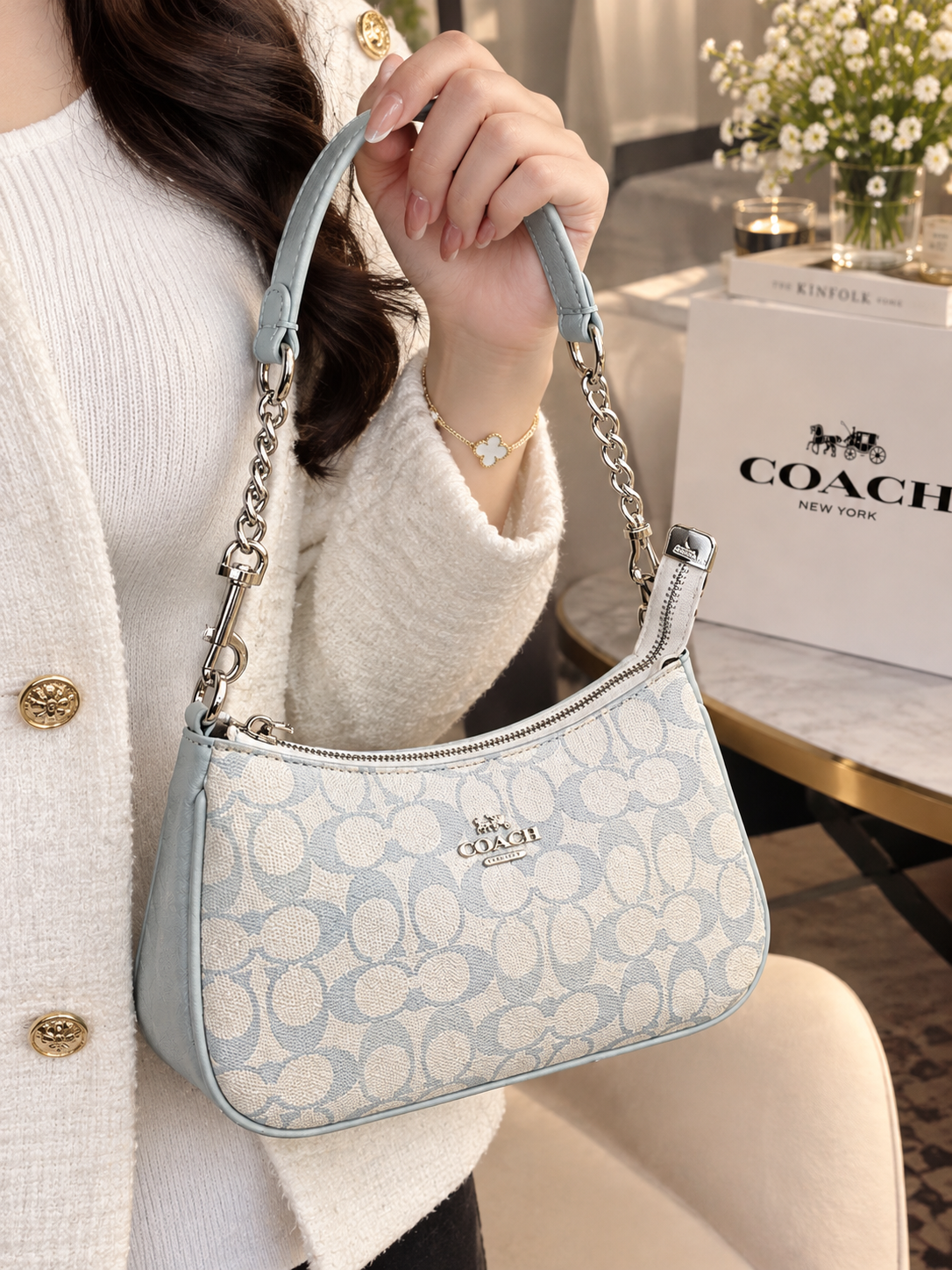 COACH Teri Shoulder Bag Light Blue Chambray Signature Canvas