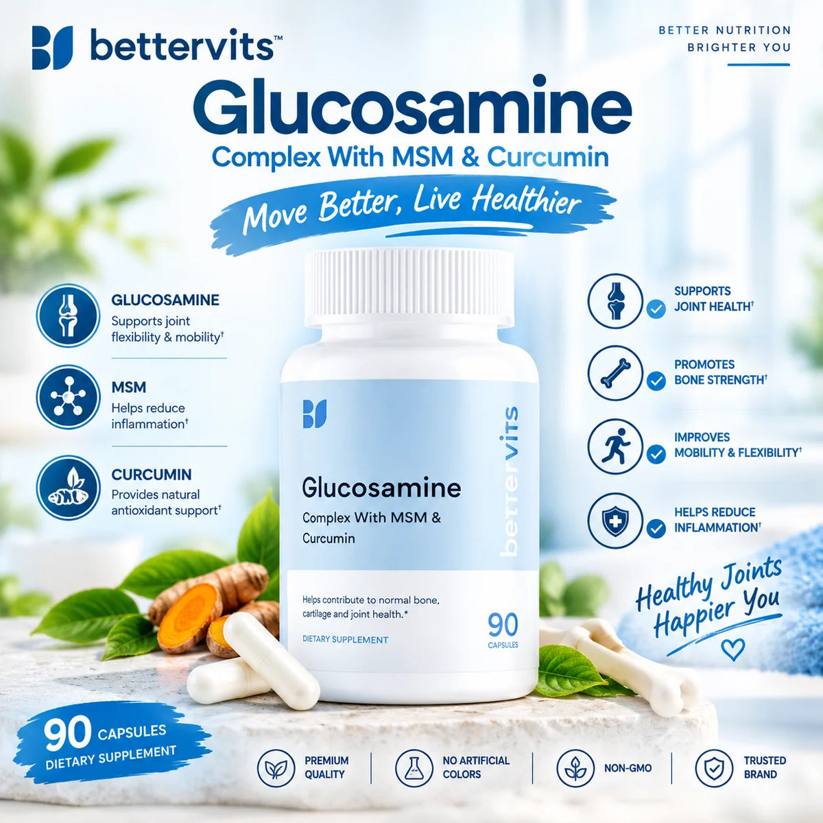 Glucosamine Chondroitin MSM Joint Support Complex for Men &amp; Women – 90 Capsules