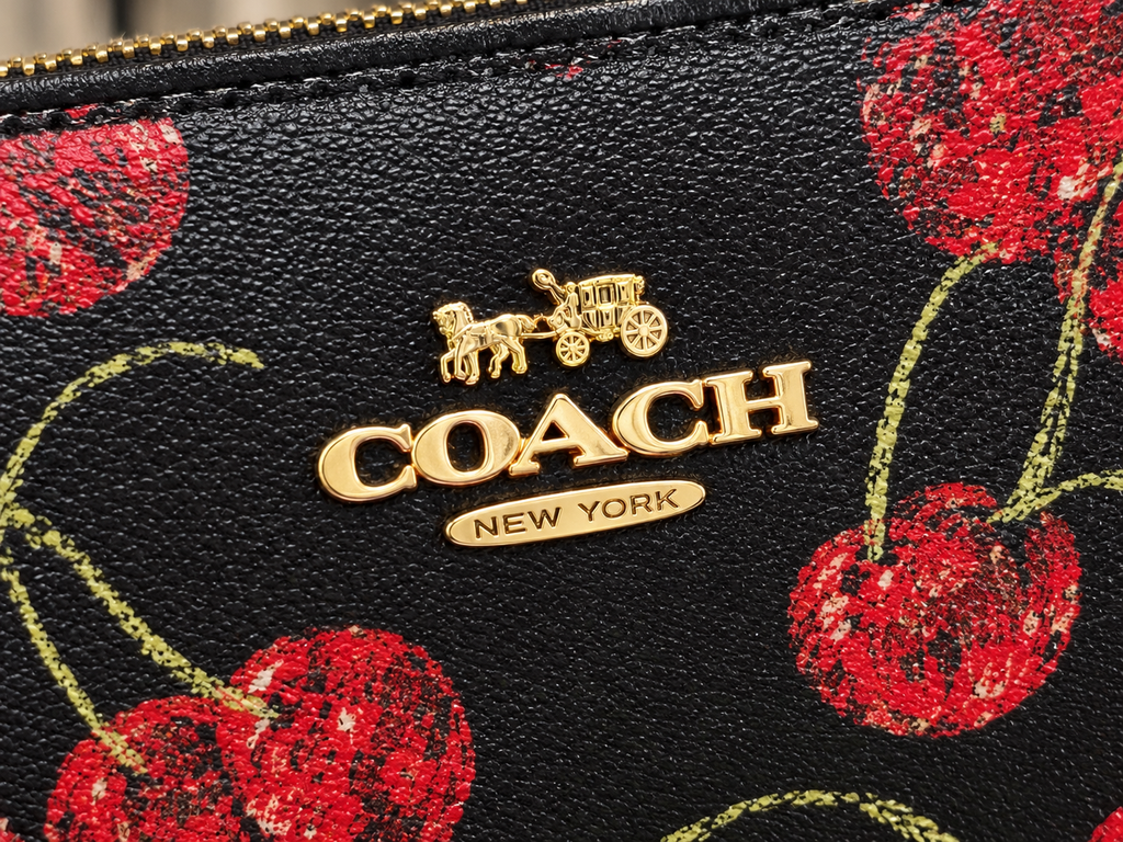 COACH Teri Shoulder Bag CCZ16 – Black &amp; Red Glitter Cherry Print