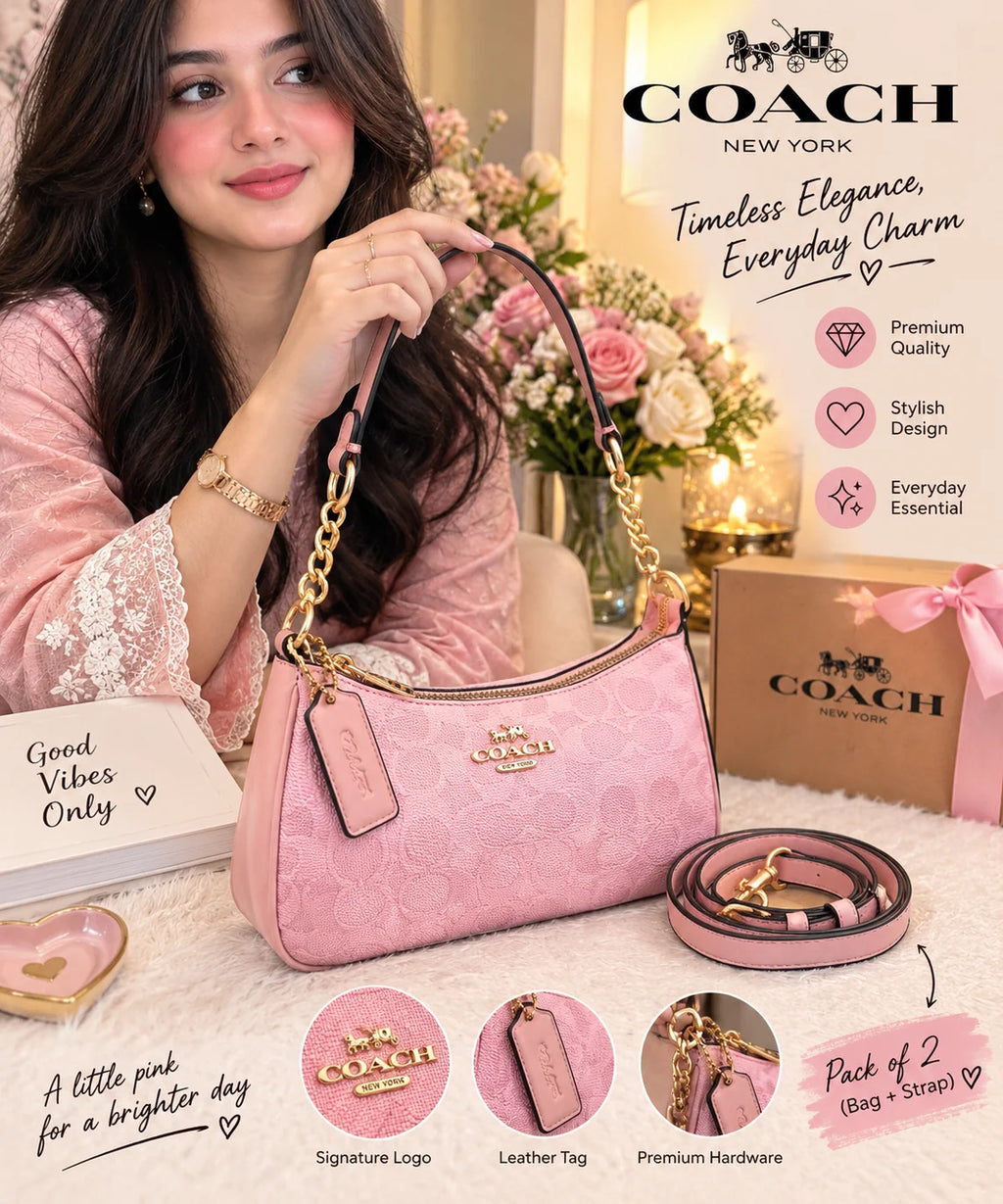 COACH Teri Shoulder Bag CEA20 – Pink Gold Signature Canvas Crossbody