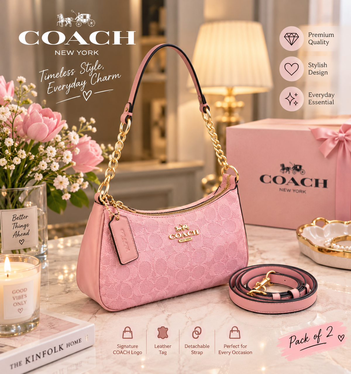 COACH Teri Shoulder Bag CEA20 – Pink Gold Signature Canvas Crossbody