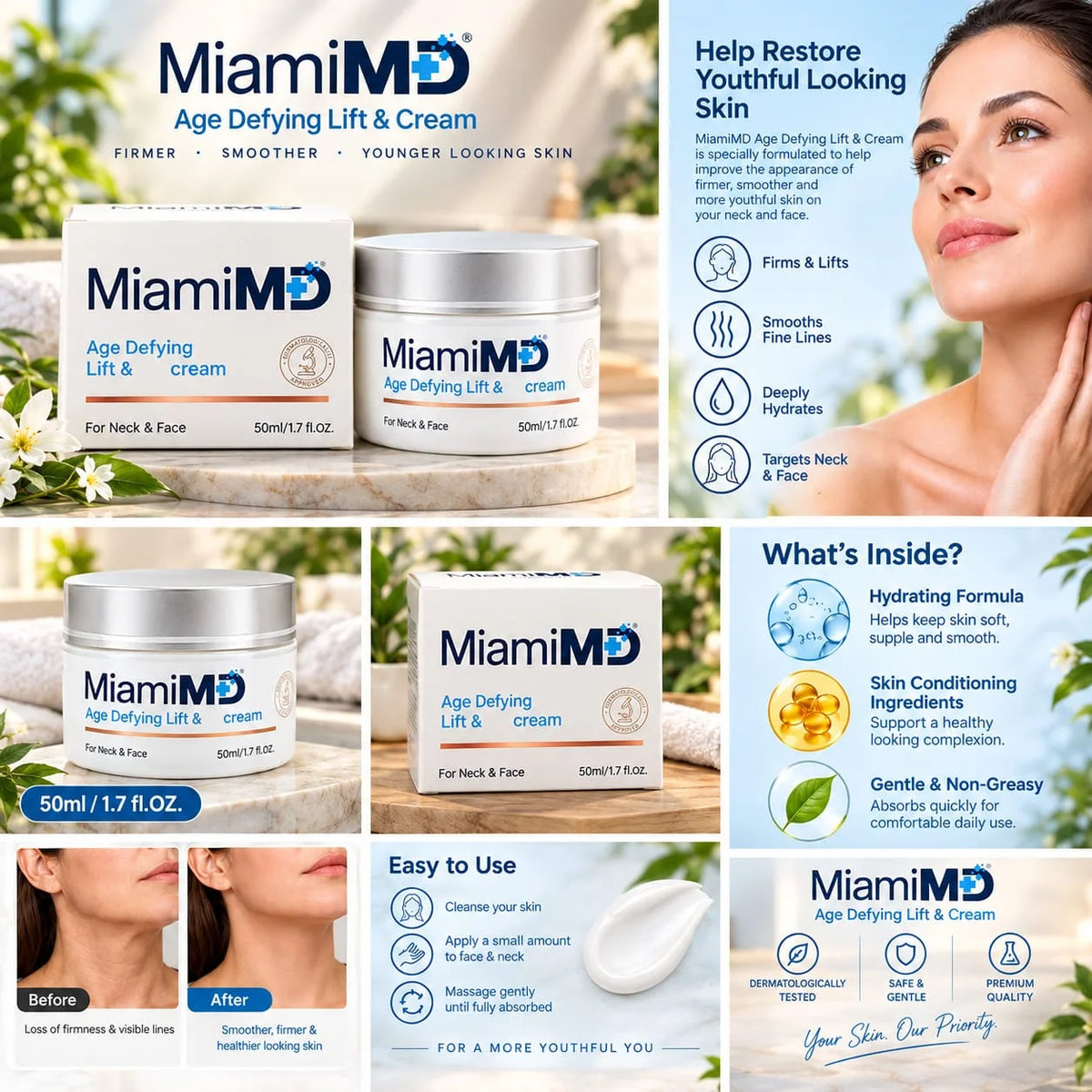 MiamiMD Lift & Firm Face & Neck Cream 50ml | Best Buyers Shop
