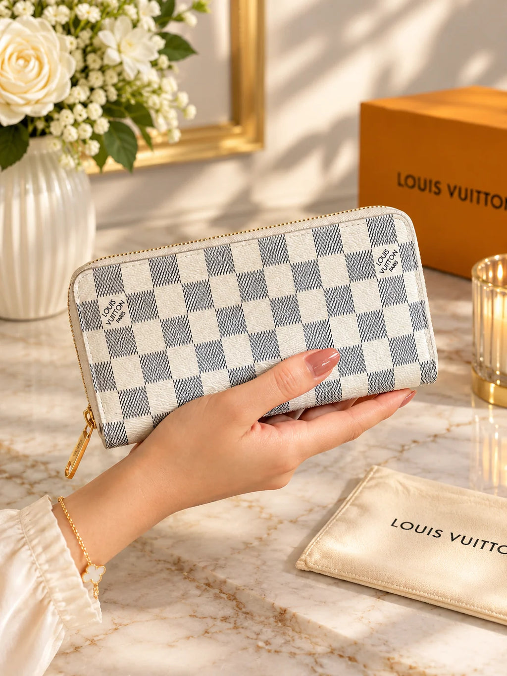 Louis Vuitton Damier Azur Zippy Long Wallet N60019 – White &amp; Blue Canvas