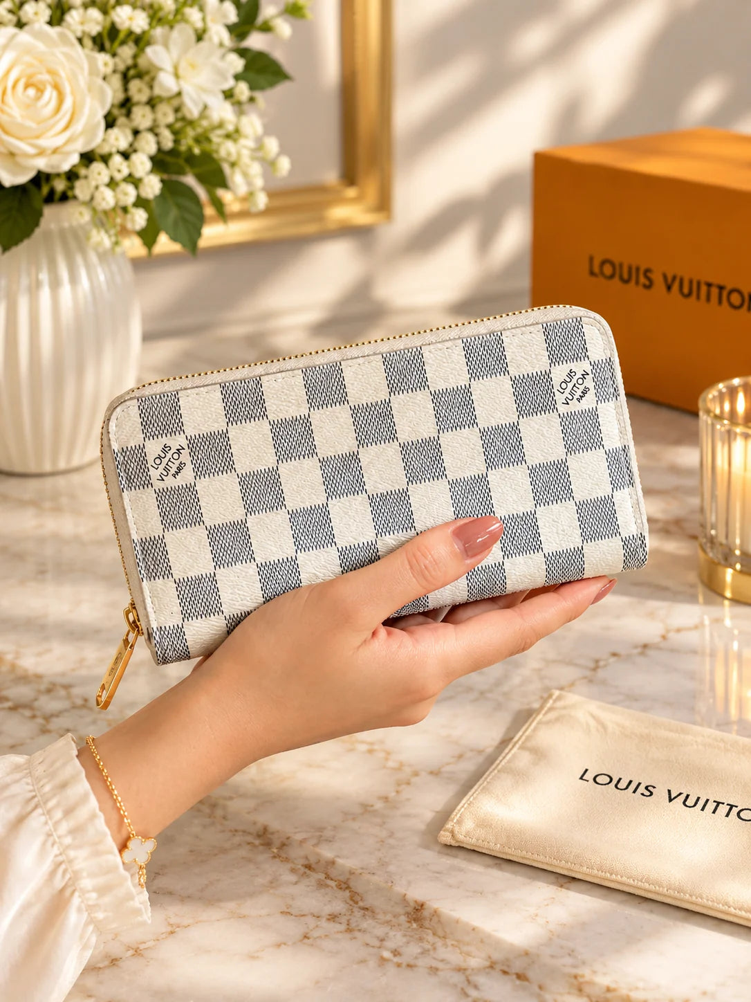 Louis Vuitton Damier Azur Zippy Long Wallet N60019 – White &amp; Blue Canvas