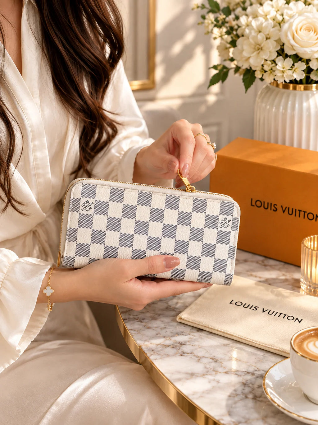 Louis Vuitton Damier Azur Zippy Long Wallet N60019 – White &amp; Blue Canvas