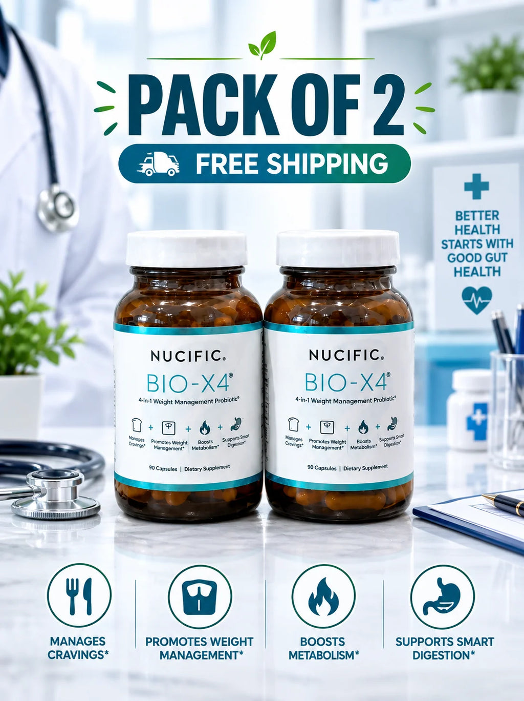 Title: Nucific BIO-X4 4-in-1 Probiotic Supplement – 90 Capsules