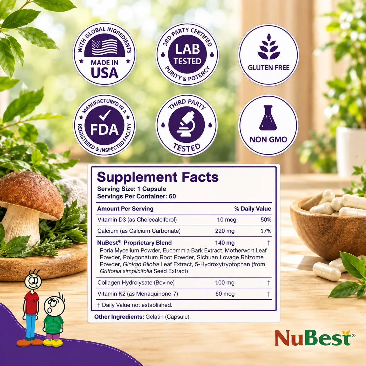 NuBest Tall 10+ Bone Health Supplement – Calcium, D3, K2 &amp; Collagen, 60 Capsules